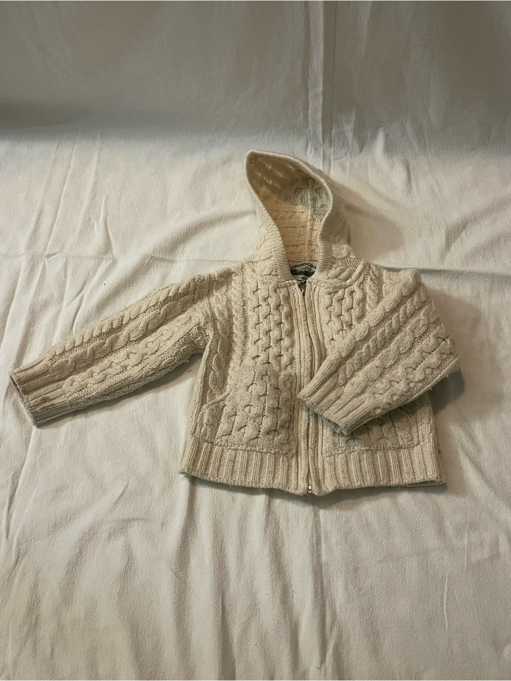 Aran Crafts Cozy Hooded Kids Cable Knit Sweater Jacket - Cream